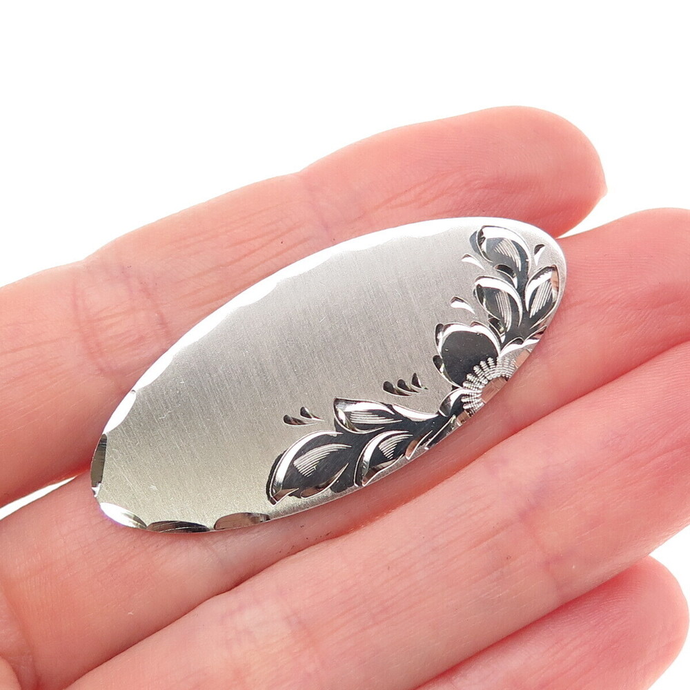 Beau 925 Sterling Silver Vintage Engraved Floral Pin Brooch